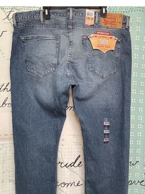 Levi's 501 Mens Original Fit Blue Jeans Button Fly Straight Leg 42 X 32 Stretch